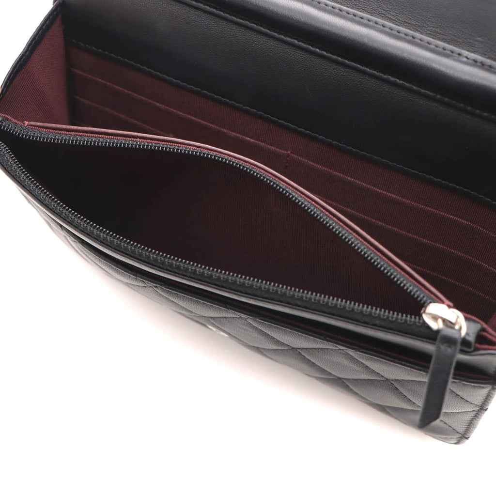 Chanel Quilted Chain Wallet Black Silver Lambskin Shoulder Bag — view 8