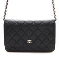 Chanel Quilted Chain Wallet Black Silver Lambskin Shoulder Bag