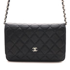 Chanel Quilted Chain Wallet Black Silver Lambskin Shoulder Bag