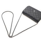 Chanel Quilted Chain Wallet Black Silver Lambskin Shoulder Bag — view 4