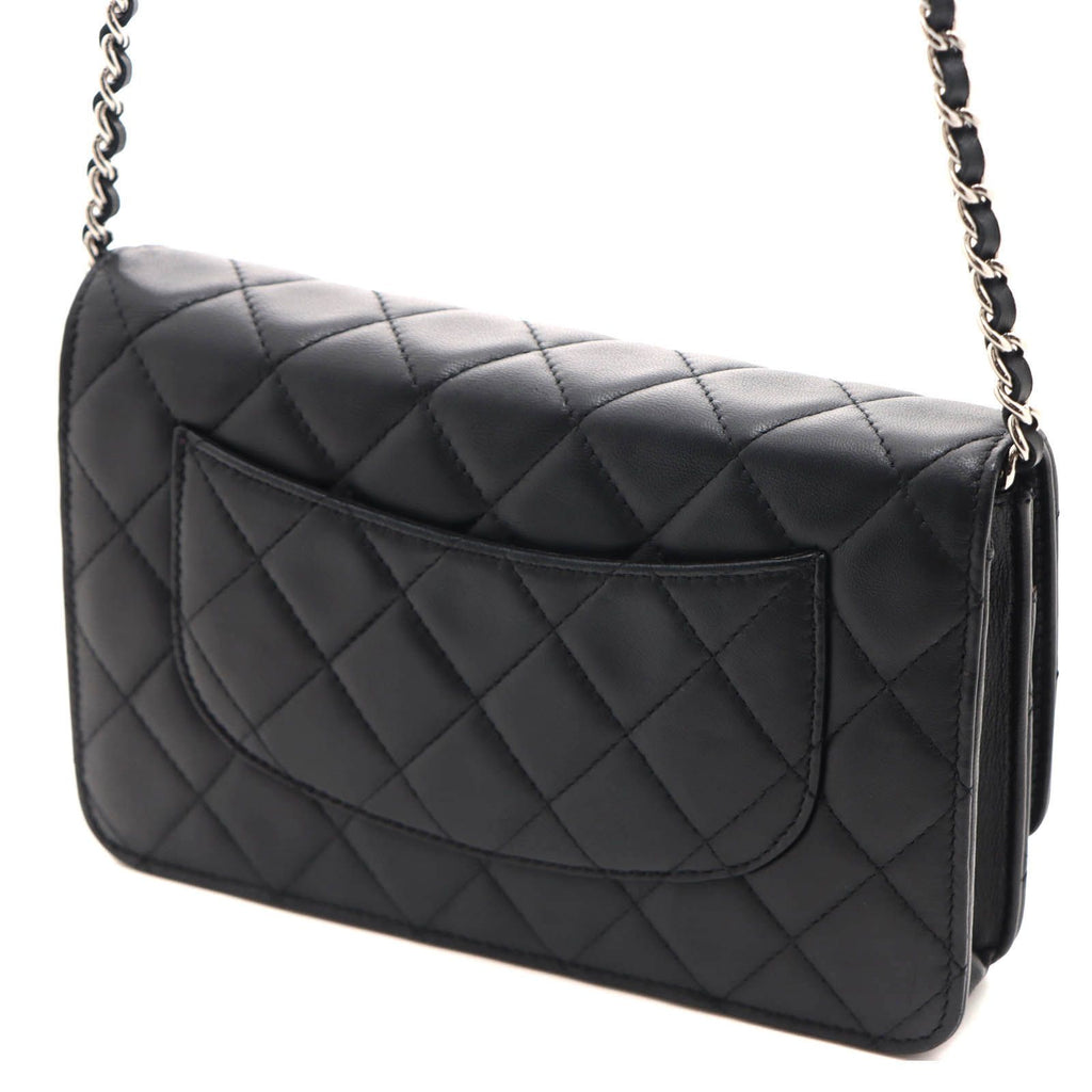 Chanel Quilted Chain Wallet Black Silver Lambskin Shoulder Bag — view 2