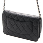 Chanel Quilted Chain Wallet Black Silver Lambskin Shoulder Bag — view 2