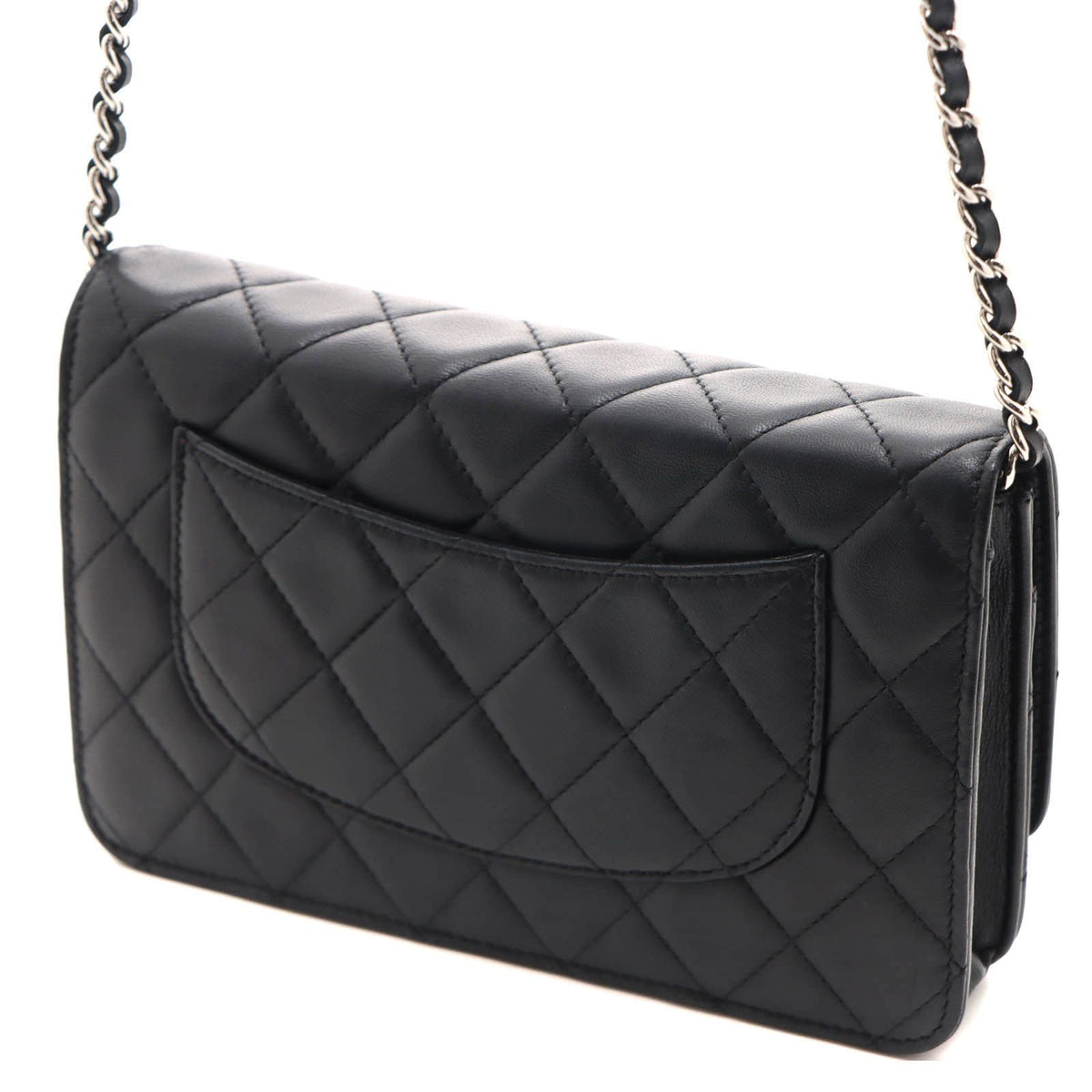 Chanel Quilted Chain Wallet Black Silver Lambskin Shoulder Bag — view 2