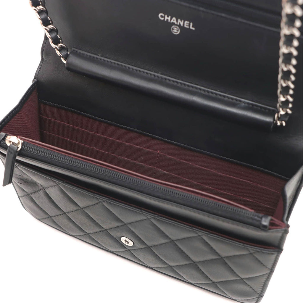 Chanel Quilted Chain Wallet Black Silver Lambskin Shoulder Bag — view 7