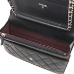 Chanel Quilted Chain Wallet Black Silver Lambskin Shoulder Bag — view 7