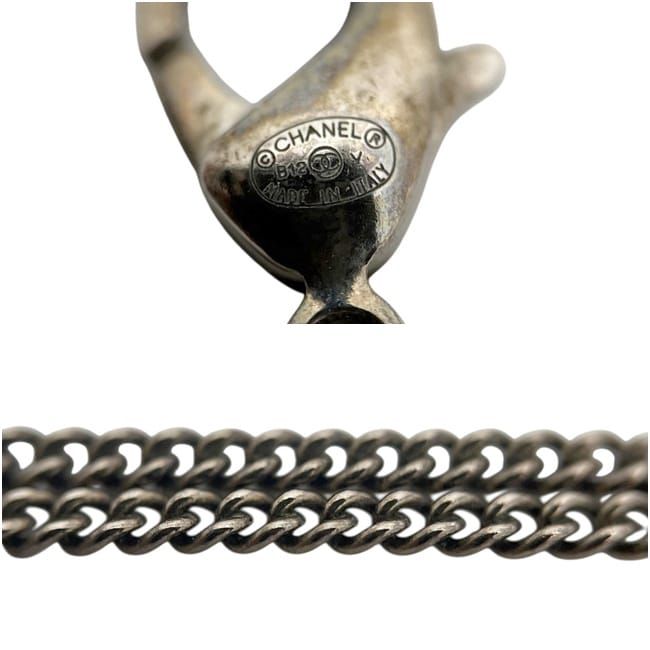 Chanel Necklace CC Logo Metal Rhinestone Silver Vintage — view 6