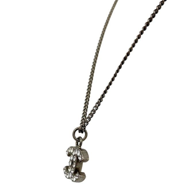 Chanel Necklace CC Logo Metal Rhinestone Silver Vintage — view 2