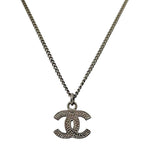 Chanel Necklace CC Logo Metal Rhinestone Silver Vintage — view 3