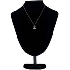 Chanel Necklace CC Logo Metal Rhinestone Silver Vintage — view 5
