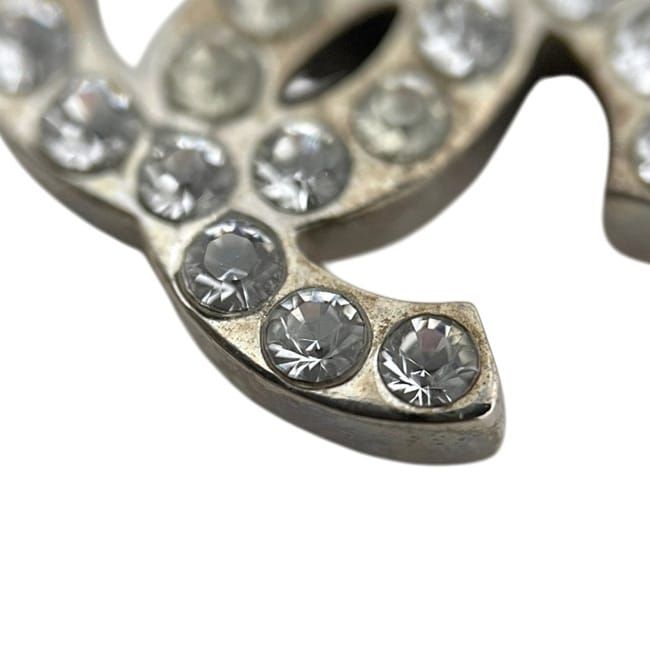 Chanel Necklace CC Logo Metal Rhinestone Silver Vintage — view 8