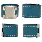 Hermes Lurie Ring M Leather Metal Blue Silver — view 2