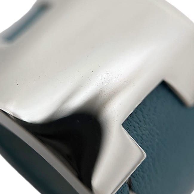 Hermes Lurie Ring M Leather Metal Blue Silver — view 8