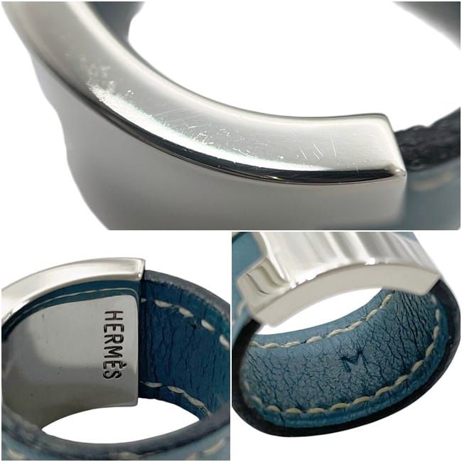 Hermes Lurie Ring M Leather Metal Blue Silver — view 4