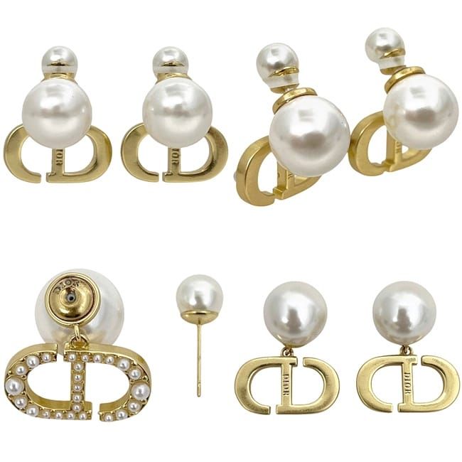 Dior Logo Earrings Faux Pearl CD Metal Gold — view 2