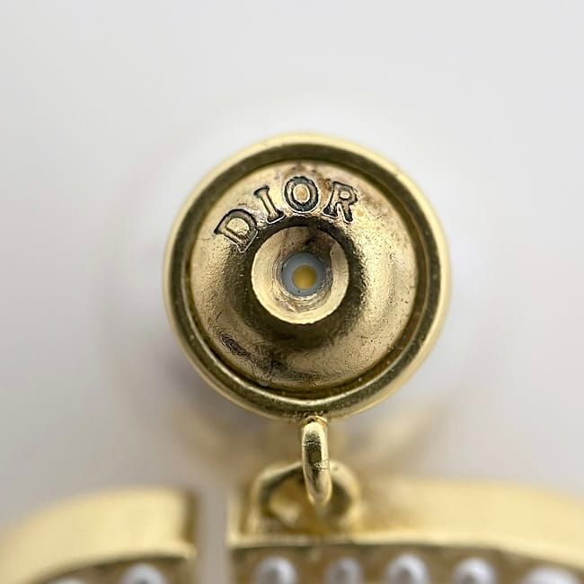 Dior Logo Earrings Faux Pearl CD Metal Gold — view 7