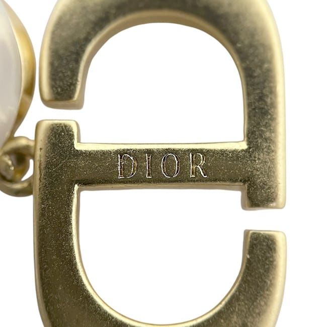 Dior Logo Earrings Faux Pearl CD Metal Gold — view 8