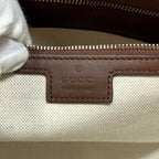 Gucci Tote Bag Small Horsebit Logo Print Canvas Leather Natural Brown White — view 4