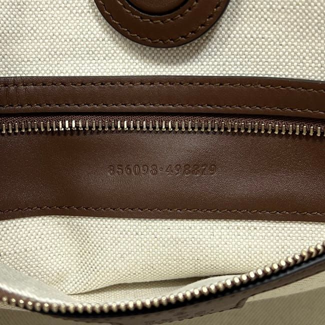 Gucci Tote Bag Small Horsebit Logo Print Canvas Leather Natural Brown White — view 5