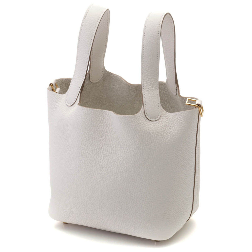 Hermes Picotin Lock PM Taurillon Clemence Pearl Gray Gold Handbag — view 2