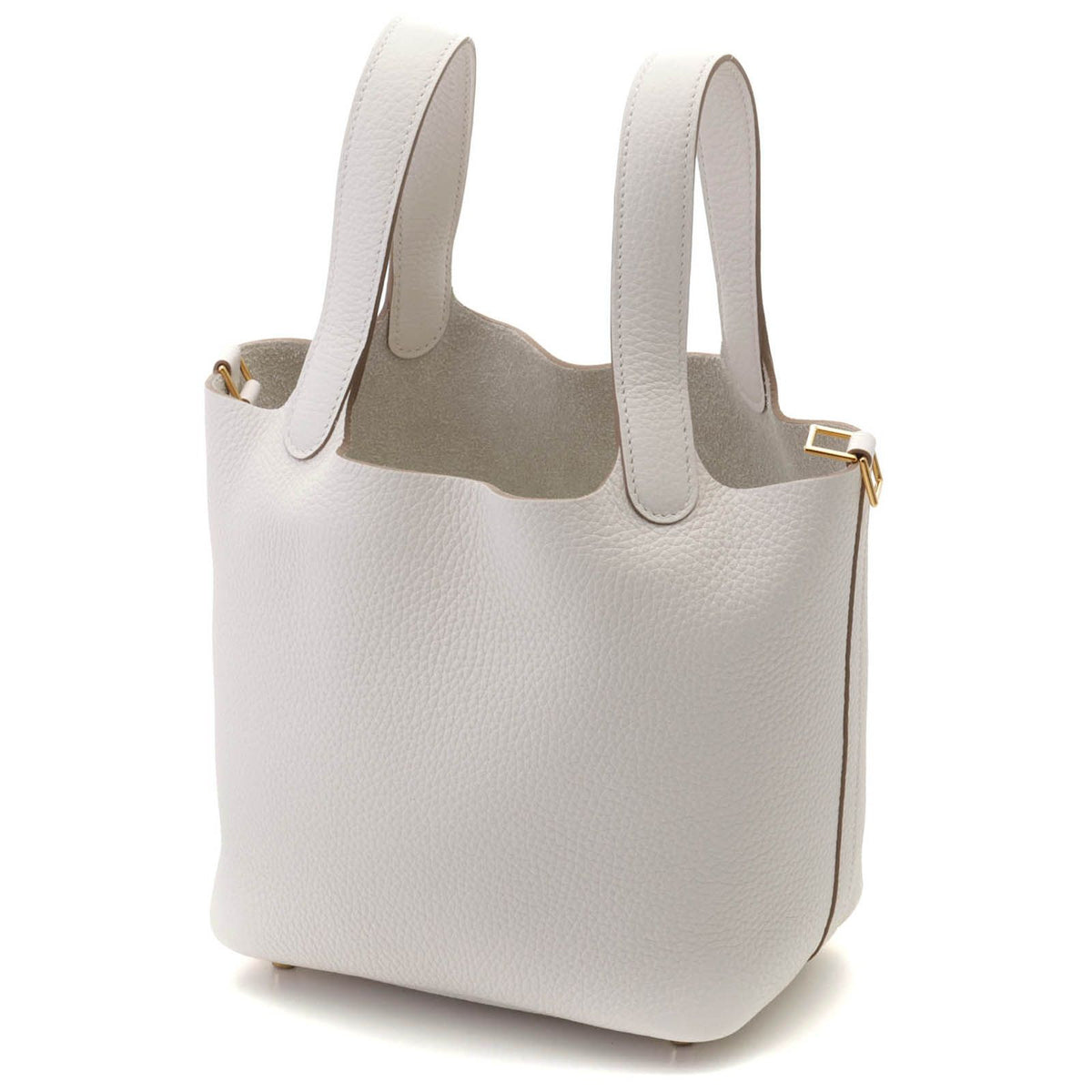 Hermes Picotin Lock PM Taurillon Clemence Pearl Gray Gold Handbag — view 2