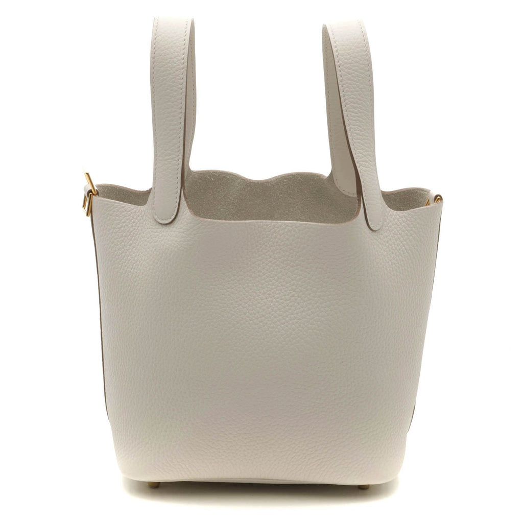 Hermes Picotin Lock PM Taurillon Clemence Pearl Gray Gold Handbag