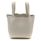 Hermes Picotin Lock PM Taurillon Clemence Pearl Gray Gold Handbag