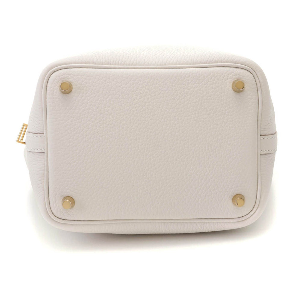 Hermes Picotin Lock PM Taurillon Clemence Pearl Gray Gold Handbag — view 3