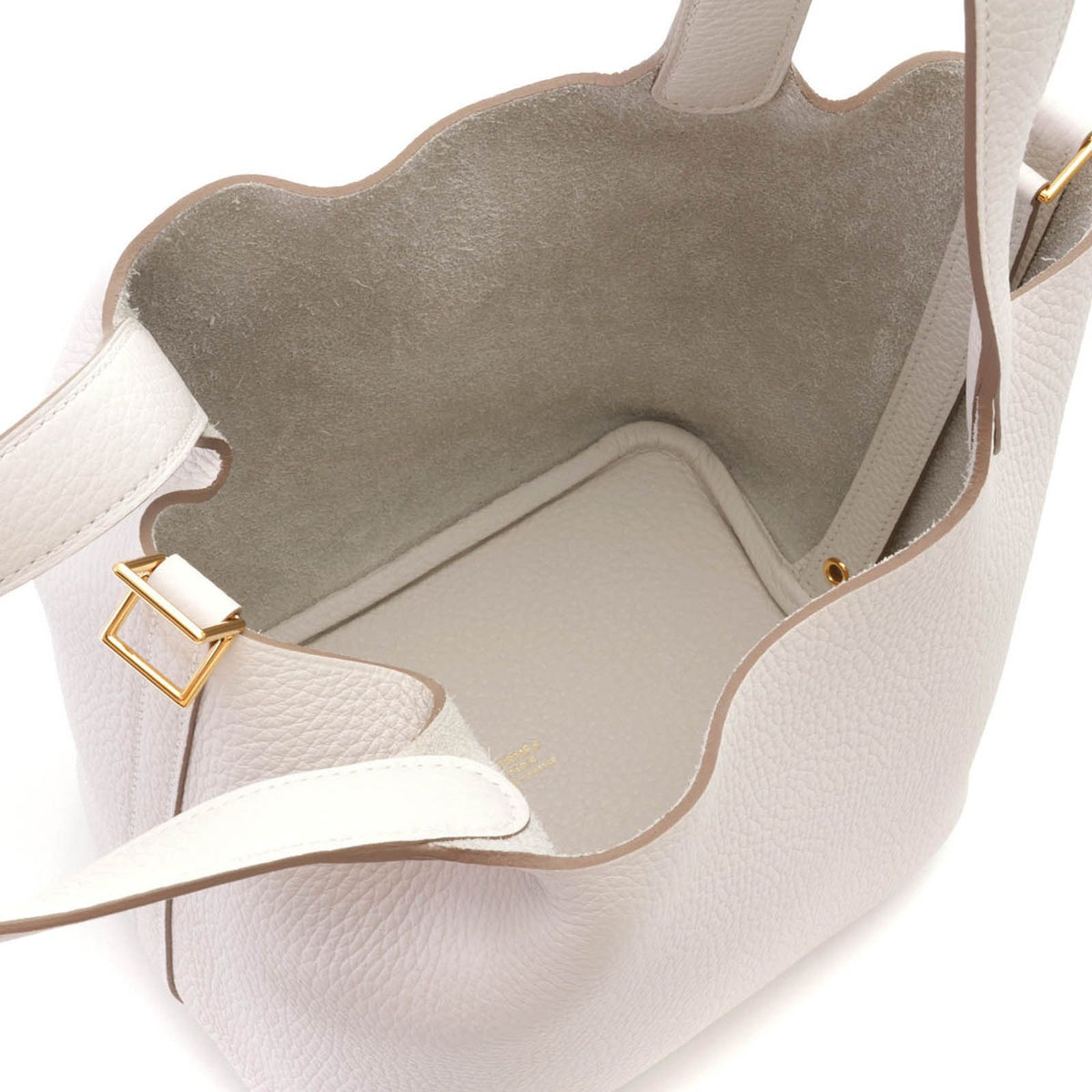 Hermes Picotin Lock PM Taurillon Clemence Pearl Gray Gold Handbag — view 6