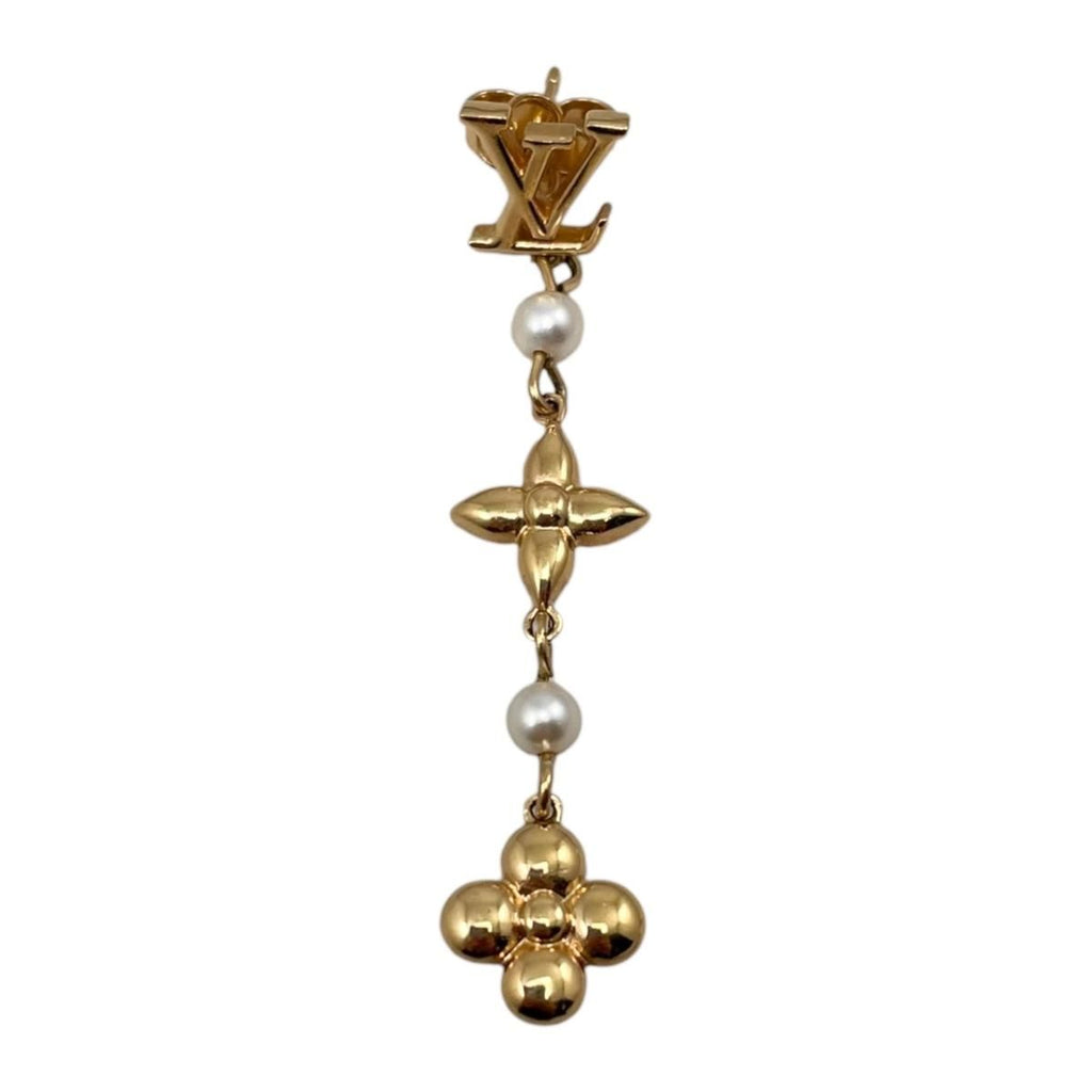 Louis Vuitton Earrings Pandant Monogram Flower LV Logo Pearl Gold — view 2