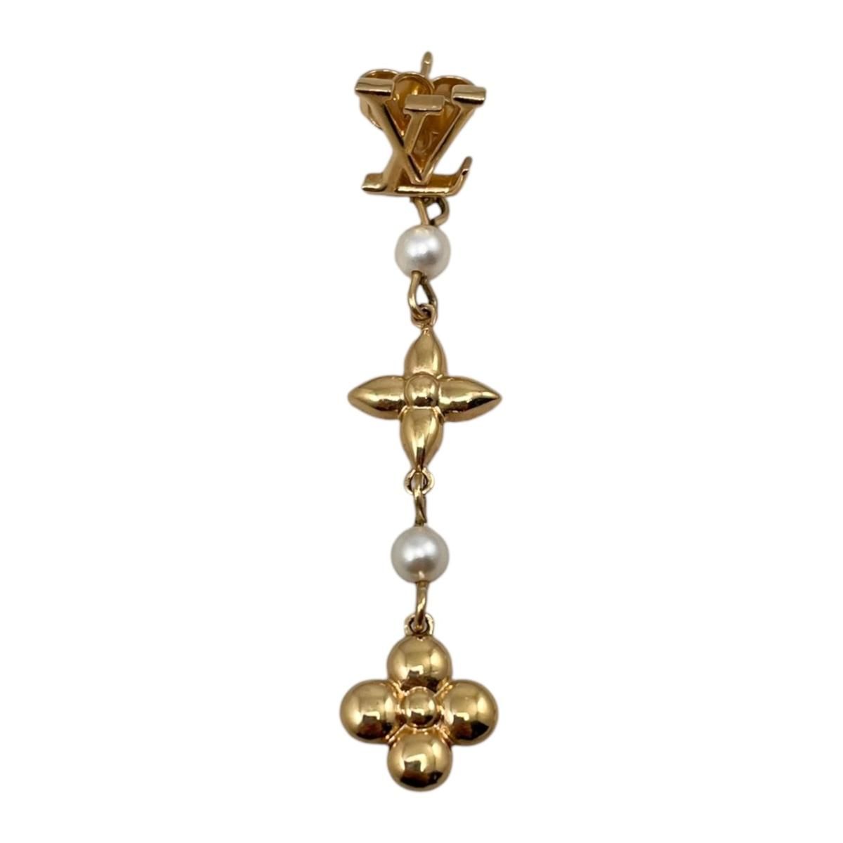 Louis Vuitton Earrings Pandant Monogram Flower LV Logo Pearl Gold — view 2