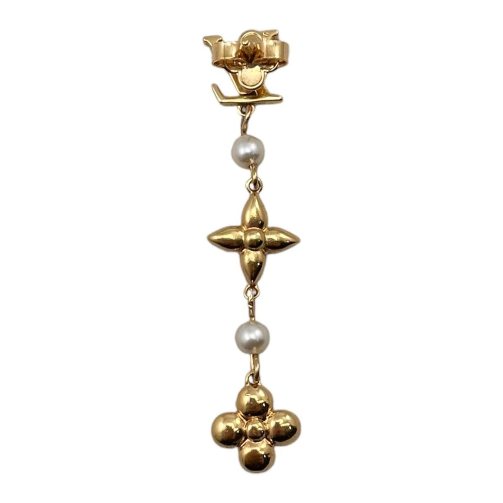 Louis Vuitton Earrings Pandant Monogram Flower LV Logo Pearl Gold — view 8