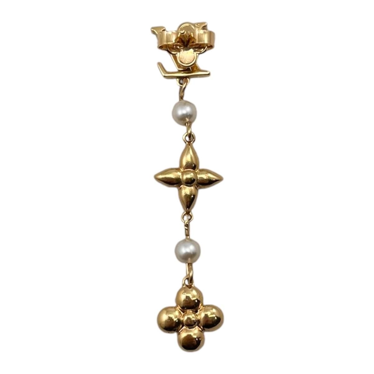 Louis Vuitton Earrings Pandant Monogram Flower LV Logo Pearl Gold — view 8