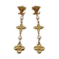 Louis Vuitton Earrings Pandant Monogram Flower LV Logo Pearl Gold