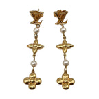 Louis Vuitton Earrings Pandant Monogram Flower LV Logo Pearl Gold