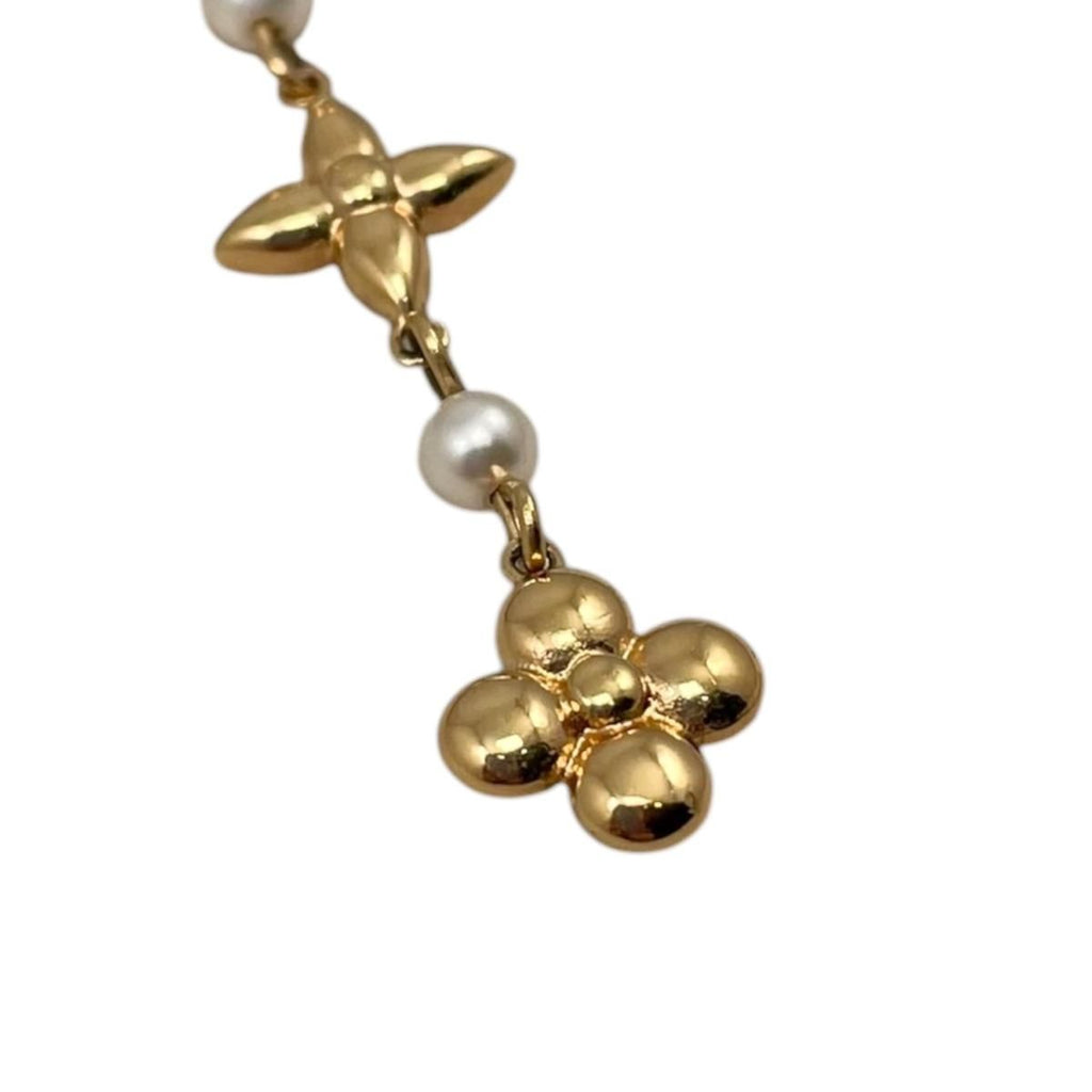 Louis Vuitton Earrings Pandant Monogram Flower LV Logo Pearl Gold — view 5