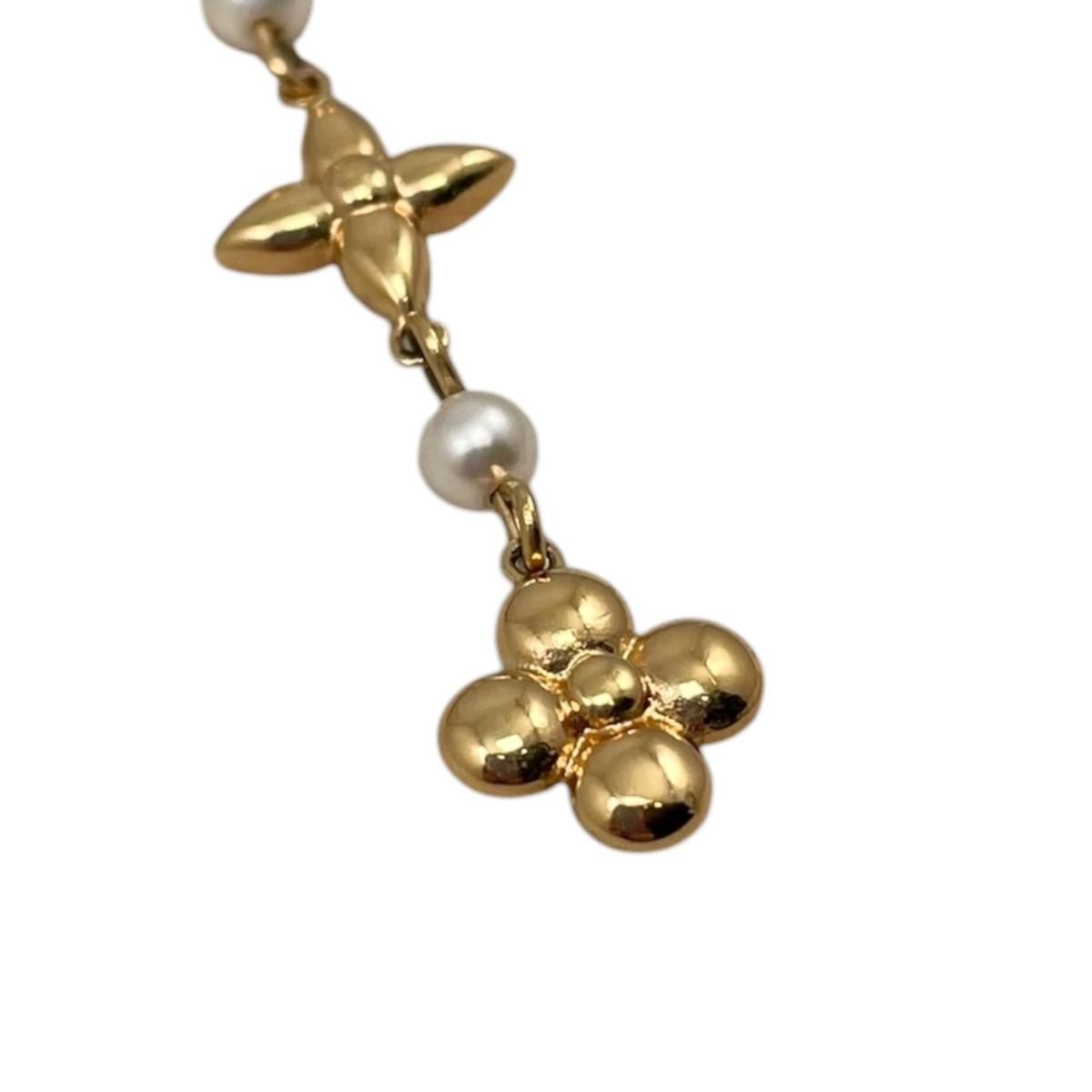 Louis Vuitton Earrings Pandant Monogram Flower LV Logo Pearl Gold — view 5