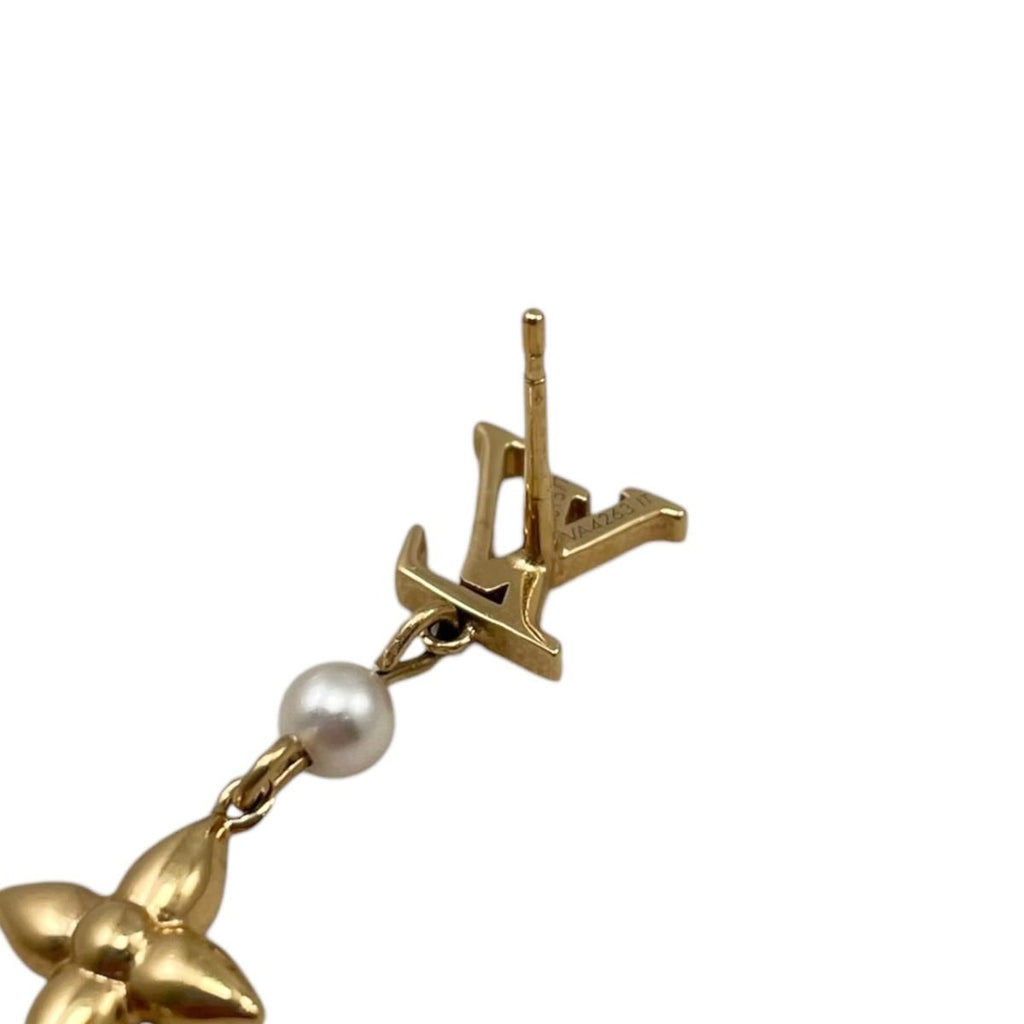 Louis Vuitton Earrings Pandant Monogram Flower LV Logo Pearl Gold — view 6