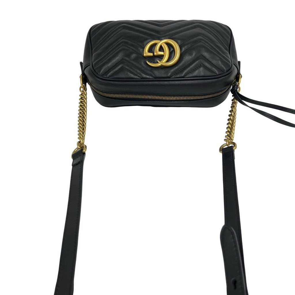 Gucci GG Marmont Logo Quilted Leather Shoulder Bag Pochette Black — view 4