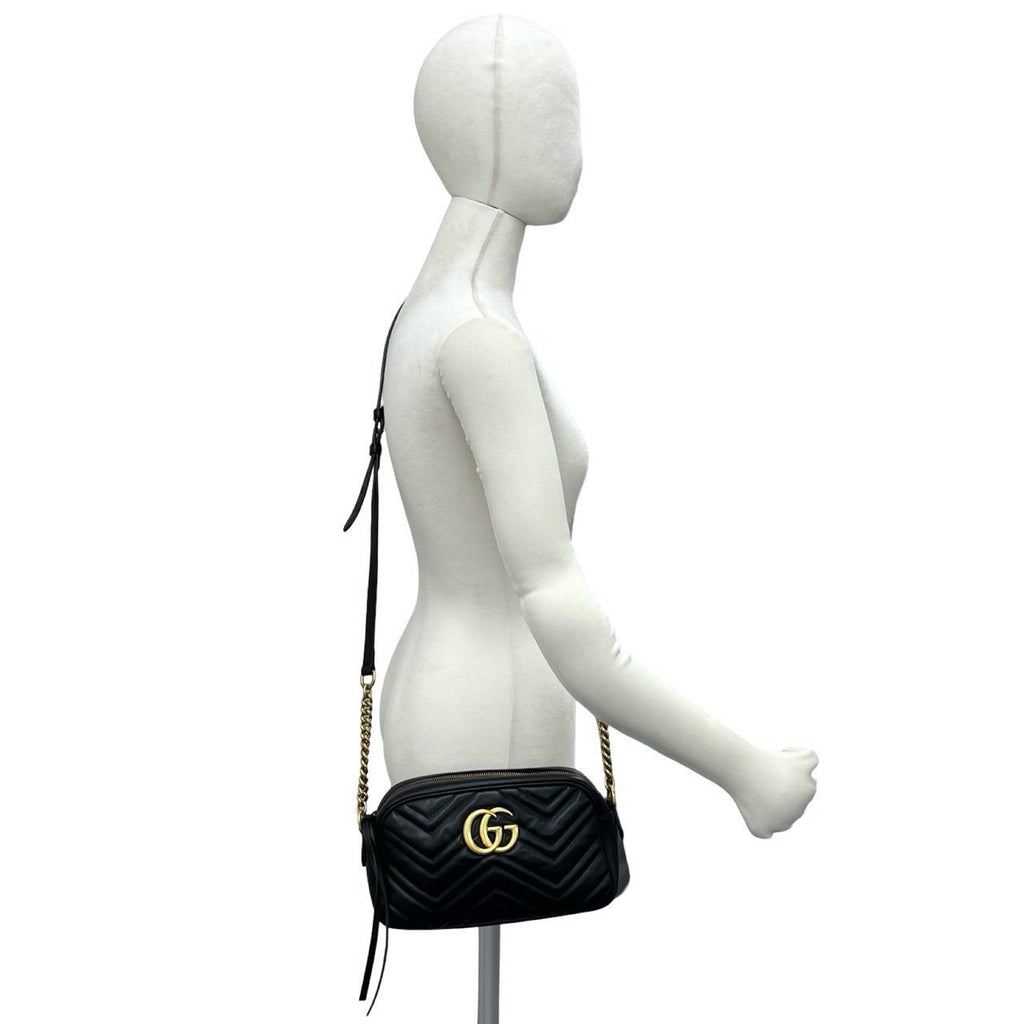 Gucci GG Marmont Logo Quilted Leather Shoulder Bag Pochette Black — view 2