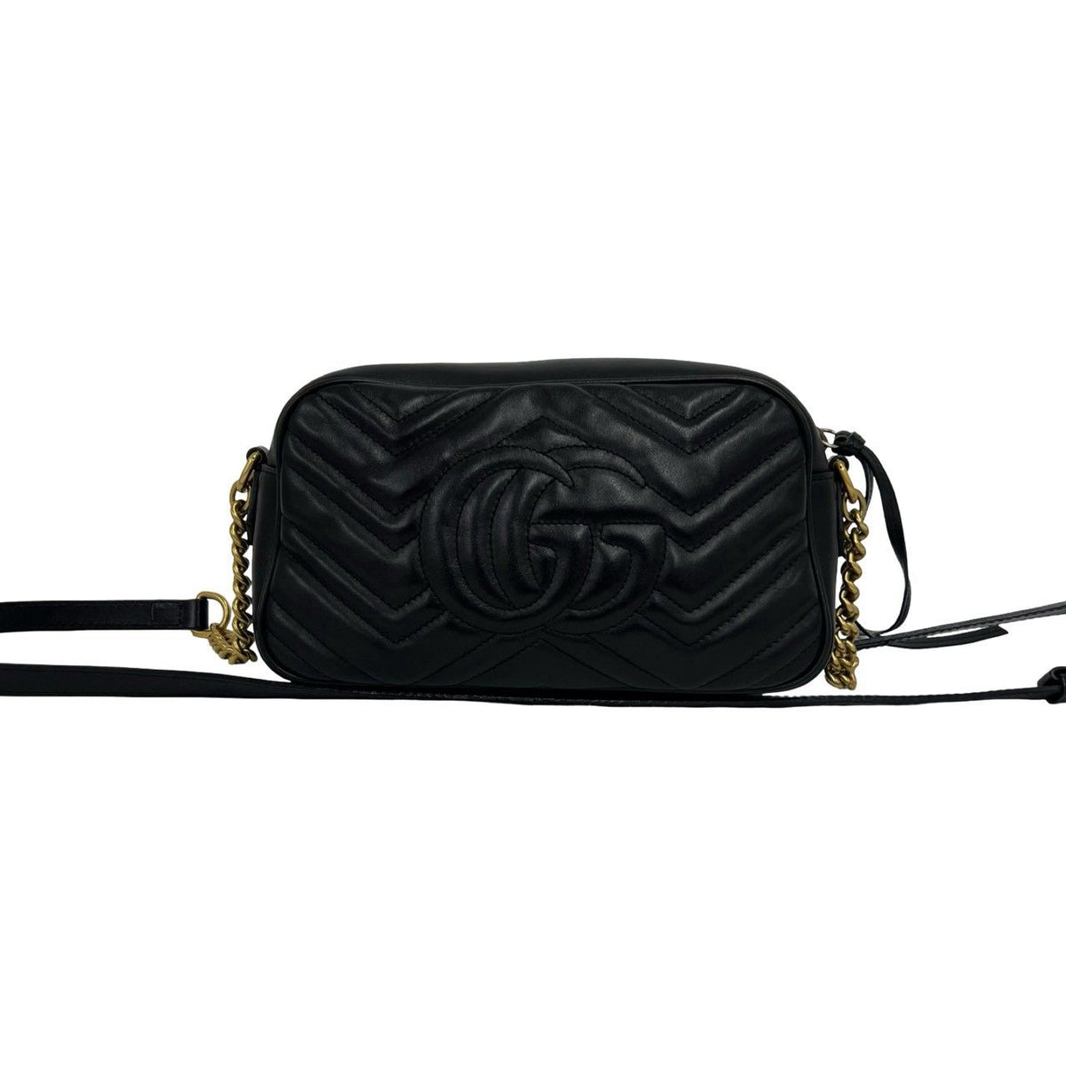 Gucci GG Marmont Logo Quilted Leather Shoulder Bag Pochette Black — view 3
