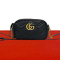 Gucci GG Marmont Logo Quilted Leather Shoulder Bag Pochette Black
