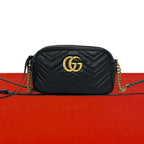Gucci GG Marmont Logo Quilted Leather Shoulder Bag Pochette Black