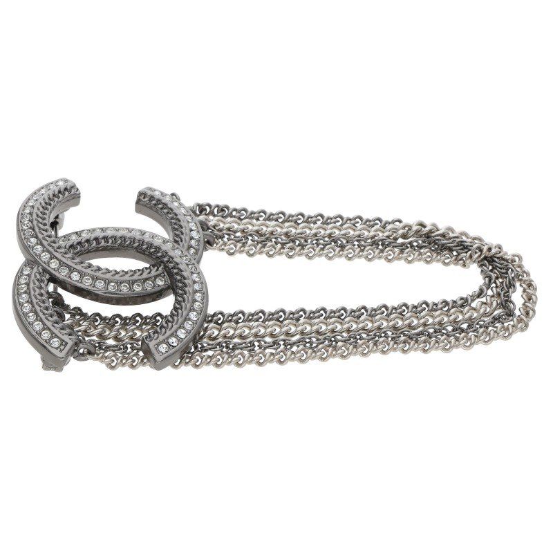Chanel with Chain CC Logo Light Stone Brooch — view 3