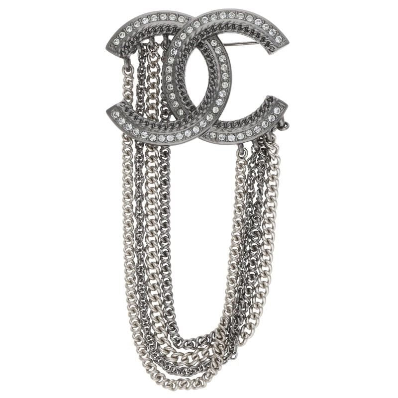 Chanel with Chain CC Logo Light Stone Brooch