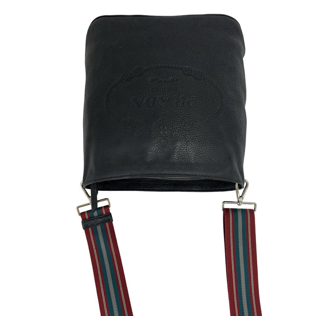 Prada Logo Embossed Leather Shoulder Bag Cross Black — view 4