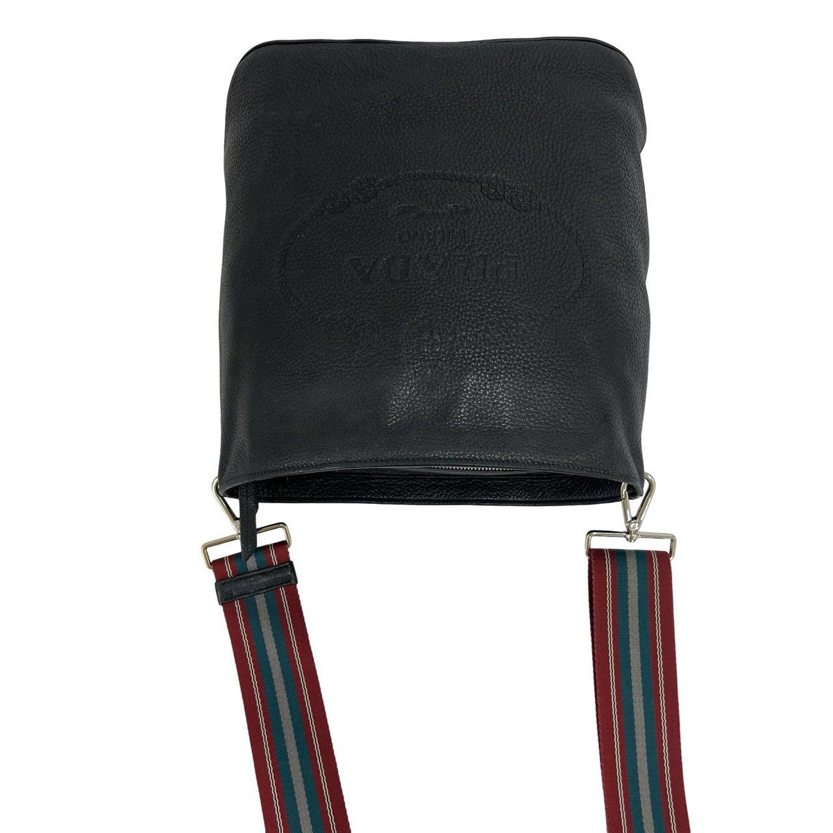 Prada Logo Embossed Leather Shoulder Bag Cross Black — view 4