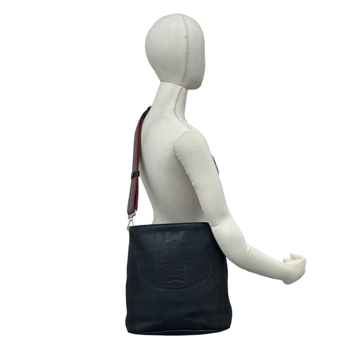 Prada Logo Embossed Leather Shoulder Bag Cross Black — view 2