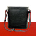 Prada Logo Embossed Leather Shoulder Bag Cross Black