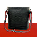 Prada Logo Embossed Leather Shoulder Bag Cross Black