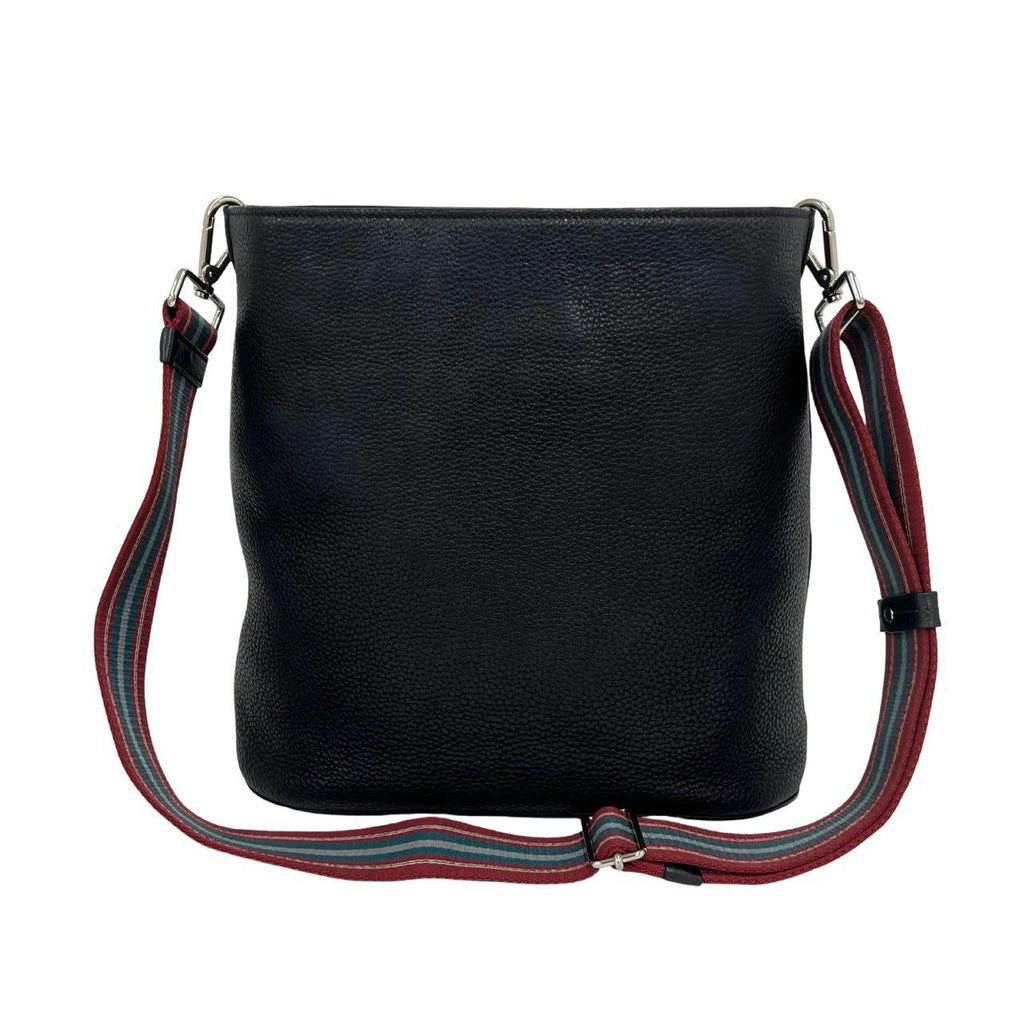 Prada Logo Embossed Leather Shoulder Bag Cross Black — view 3